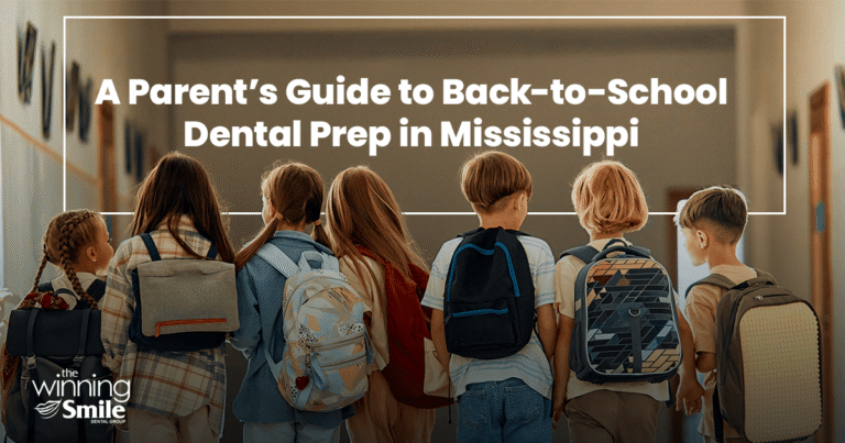 Mississippi back-to-school dental guide – kids with backpacks walking to class, promoting dental checkups and healthy habits