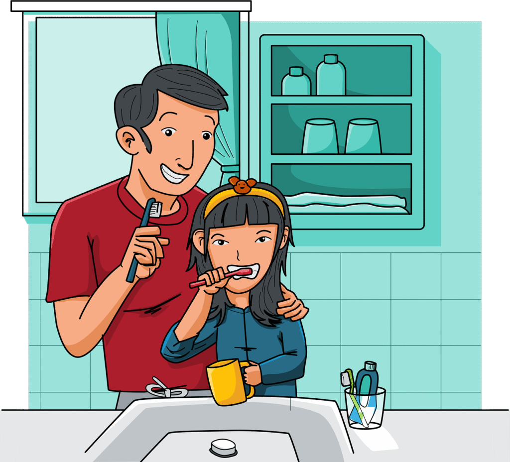 Parent teaching child to brush teeth – back-to-school kids’ dental care in Mississippi